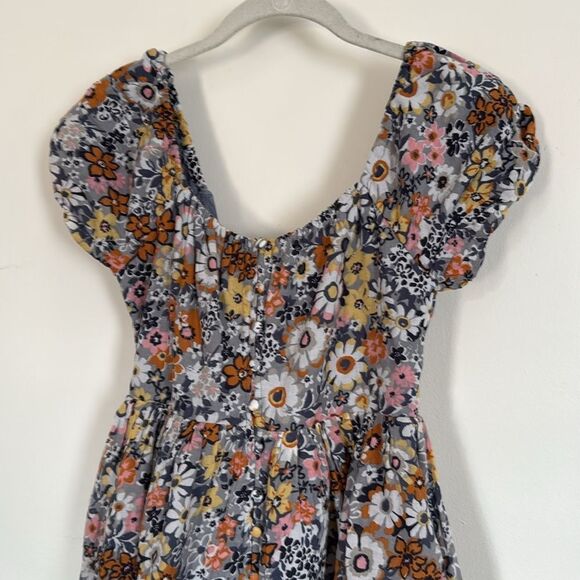 American Eagle Floral Button-Front Puff Sleeve‎ Tie-Back Mini Dress XS - Picture 4 of 13